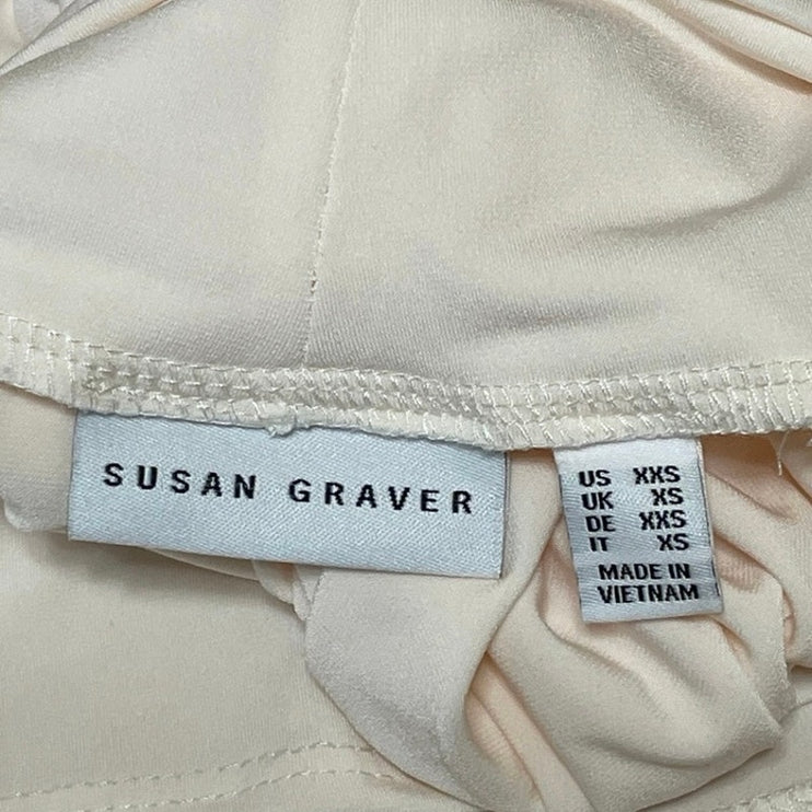 Susan Graver Women's Cream Sleeveless Mock Neck Pleated Soft Blouse Top Size XXS