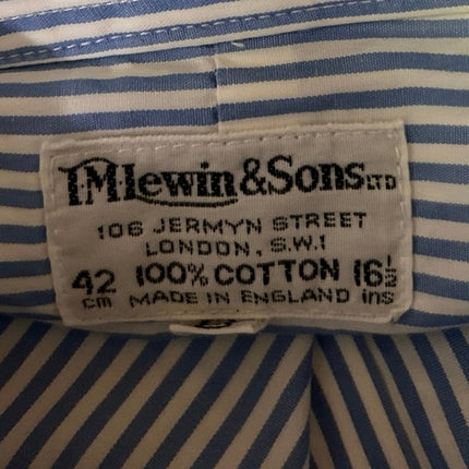 T.M. Lewin & Sons Men's Blue Striped Long Sleeve Button Down Dress Shirt Top S