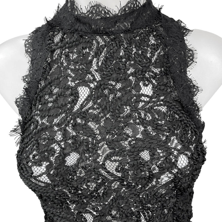 Zara Trafaluc Black Floral Lace Halter Embroidered Sleeveless Crop Tank Top Sz S