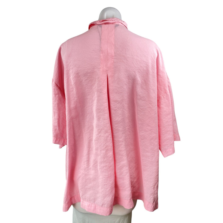 Zara Women's Pink Collared 3/4 Sleeve Button Down Oversized Pocket Shirt Top S