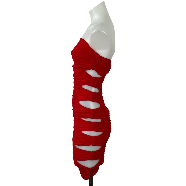 Celebrity By Hera Red Strapless Tube Bandeau Cutout Bandage Mini Bodycon Dress S