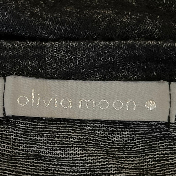 Olivia Moon Black Crew Neck Knit Satin 3/4 Sleeve Peplum Shirt Blouse Top Size S