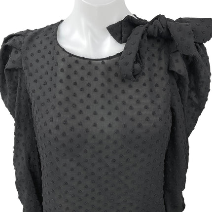 Zara Women's Black Bow Tie Long Puff Sleeve 3D Semi Sheer Blouse Top Size S