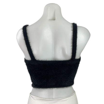 Skylar + Madison Black Faux Fur Knit Scoop Neck Sleeveless Tank Crop Top Size S
