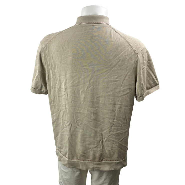 Todd Snyder Mens Beige Silk Rib Knit Tailored Short Sleeve Button Down Shirt XL