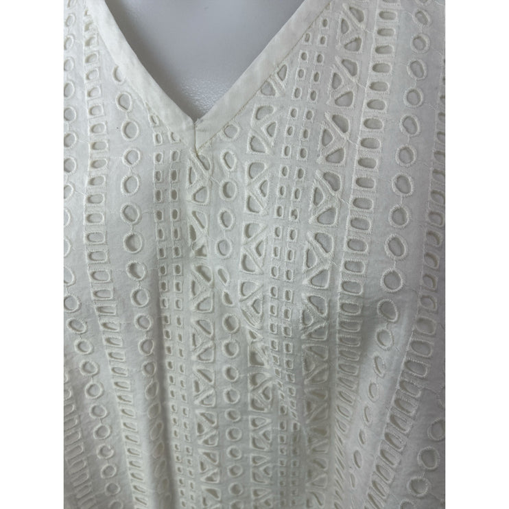 Madewell White Embroidered Eyelet Split Back Sleeveless Tank Blouse Top Size S