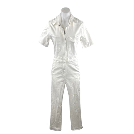 Rivet Utility Women's White Zip Up Short Sleeve Denim Jean Coverall Jumpsuit M