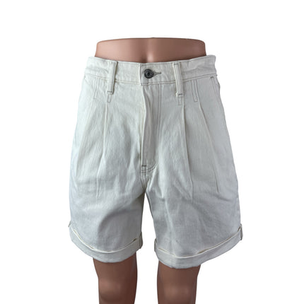 Abercrombie & Fitch Women's White High Rise Pleated Bermuda Mom Denim Shorts 4