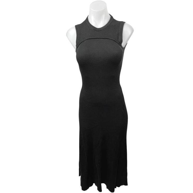 Zara Black Ribbed Knit Sheath Fitted Sleeveless Crew Neck Midi Dress Size S