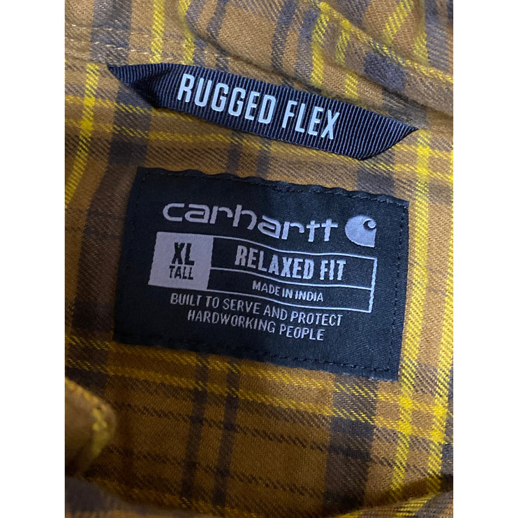 Carhartt Rugged Flex Yellow Plaid Relaxed Fit Long Sleeve Button Up Shirt Top XL