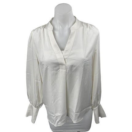 NEW Banana Republic Women's White Crepe Long Sleeve V Neck Blouse Top Size S