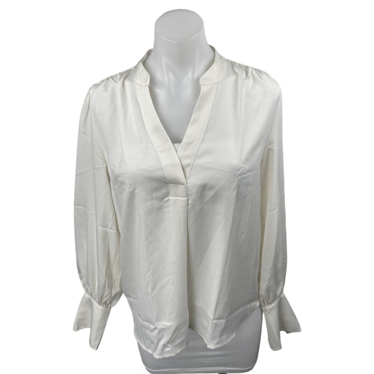 NEW Banana Republic Women's White Crepe Long Sleeve V Neck Blouse Top Size S