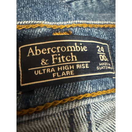 Abercrombie & Fitch Ultra High Rise Flare Blue Pintuck Bootcut Denim Jeans Sz 24