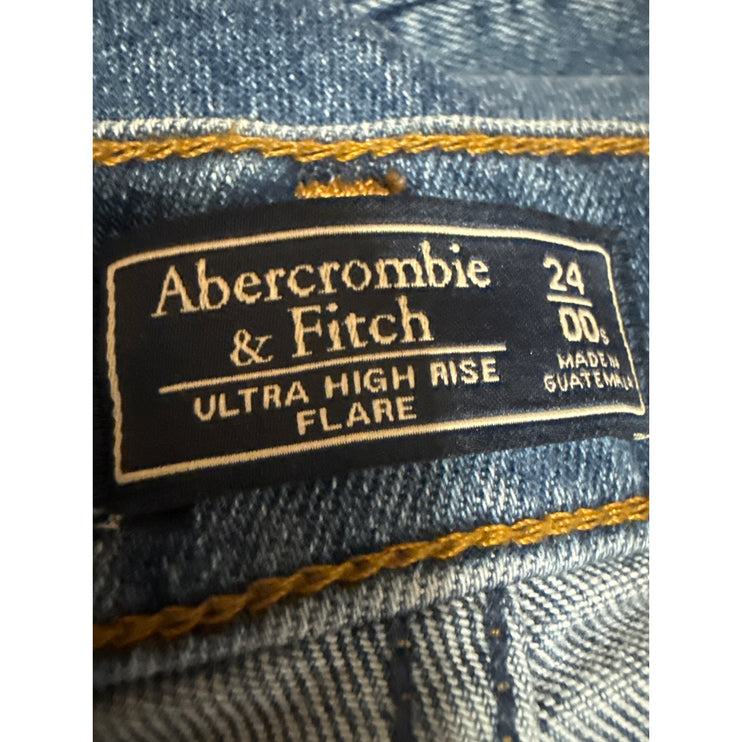 Abercrombie & Fitch Ultra High Rise Flare Blue Pintuck Bootcut Denim Jeans Sz 24