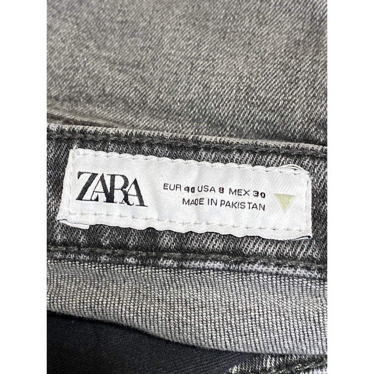 Zara Women's Gray High Waisted Frayed Raw Hem Flared Bootcut Denim Jeans Pants 8