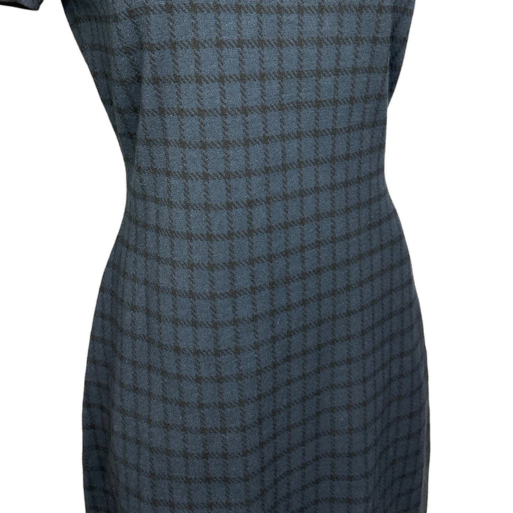 Theory Women’s Navy Blue Crew Neck Check Long Sleeve A Line Mini Dress Size S