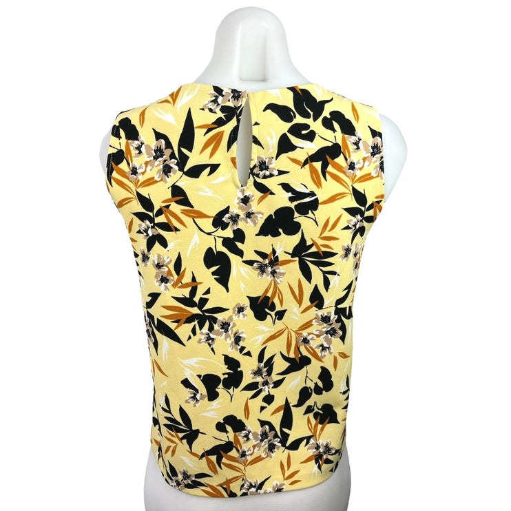 Mango Yellow Black Floral Print Sleeveless Keyhole Back Tank Top Blouse Size XS