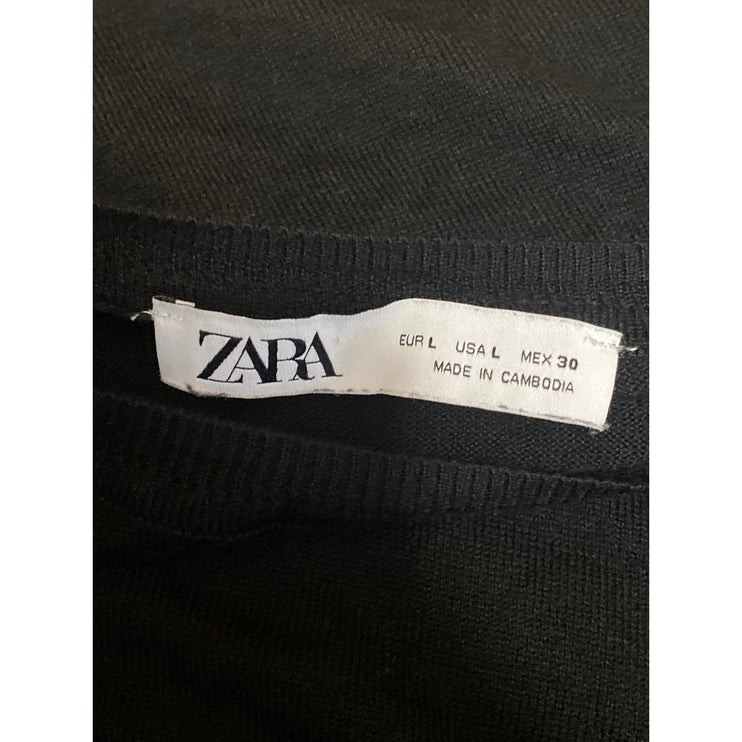 Zara Womens Black Boat Neck Drop Long Sleeve Casual Jersey T-Shirt Sweater Top L