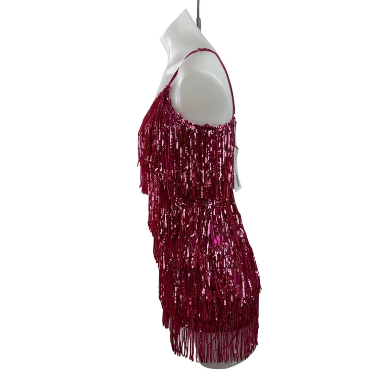 NEW 12th Tribe Talia Pink Sequin Fringe Sleeveless Cami Tank Jumpsuit Romper L