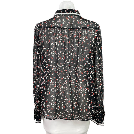 Modcloth Women's Black Floral Long Sleeve Sheer Button Down Shirt Top Size M