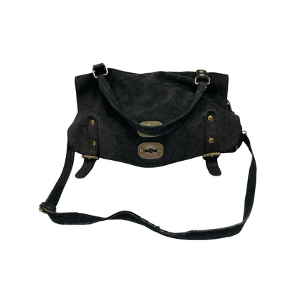 TUSCANY Womens Black Suede Leather Ajustable Crossbody Bag Handbag Purse