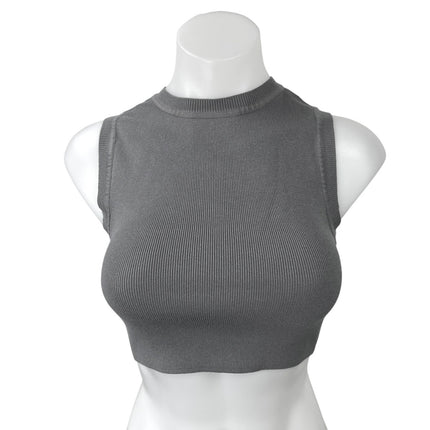 Zara Gray High Neck Ribbed Knit Sleeveless Racerback Crop Sweater Tank Top Sz M