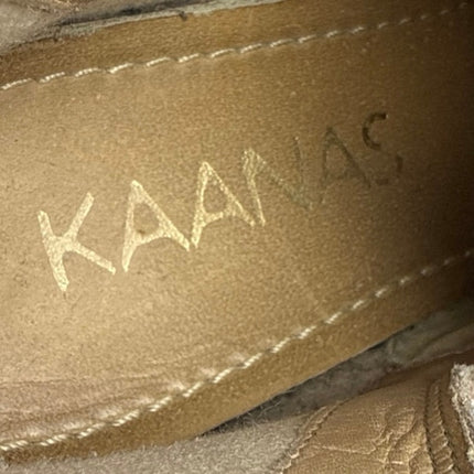 Kaanas Tijuana Gold Taupe Cutout Snake Print Leather Slip On Ankle Boots US 7.5