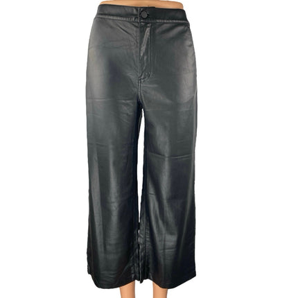 Oak + Fort Women's Black Faux Leather Vegan Wide Leg  Crop Trousers Pants Size S