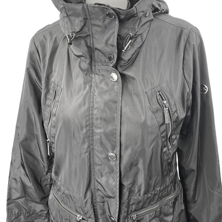 Michael Kors Women's Black Full Zip Drawstring Hoodie Hooded Rain Coat Jacket S