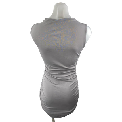 H&M Women's Gray Ruched Sleeveless Mock Neck Tank Mini Bodycon Dress Size XS