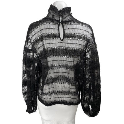 Express Women's Black Metallic Lace Long Sleeve Turtleneck Sheer Blouse Top Sz M