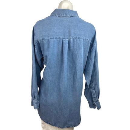 Ann Taylor LOFT Blue Linen Denim Long Sleeve Pocket Button Down Shirt Top Size M