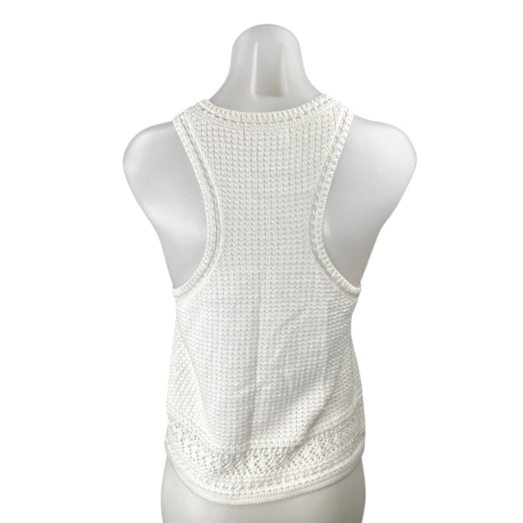 Notshy Women's White Racerback Sleeveless Cotton Crochet Knit Tank Top Size S