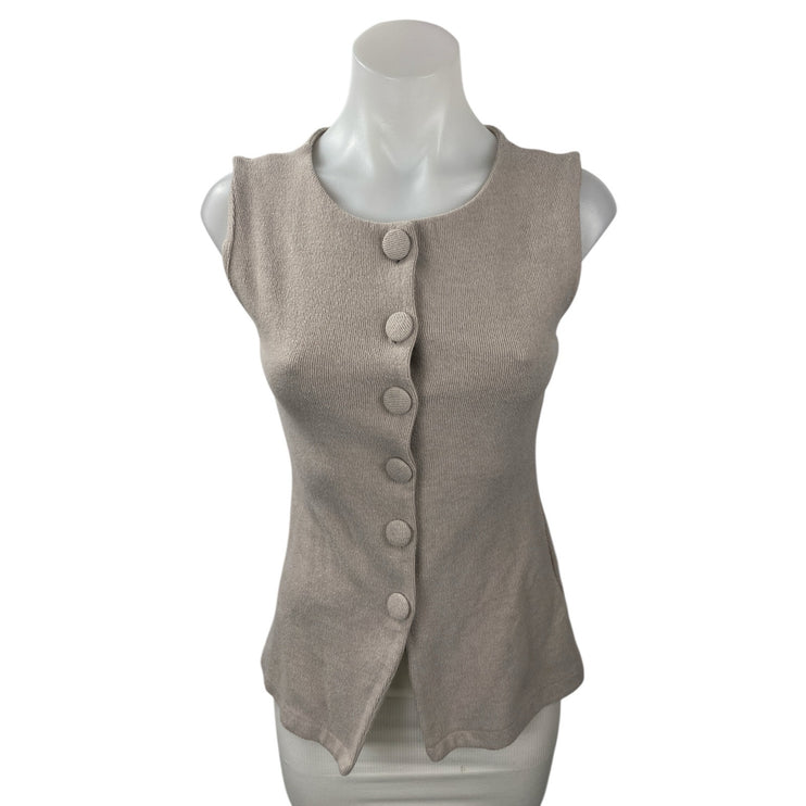 Zara Women's Beige Sleeveless Knit Big Button Down Tank Shirt Blouse Top Size S