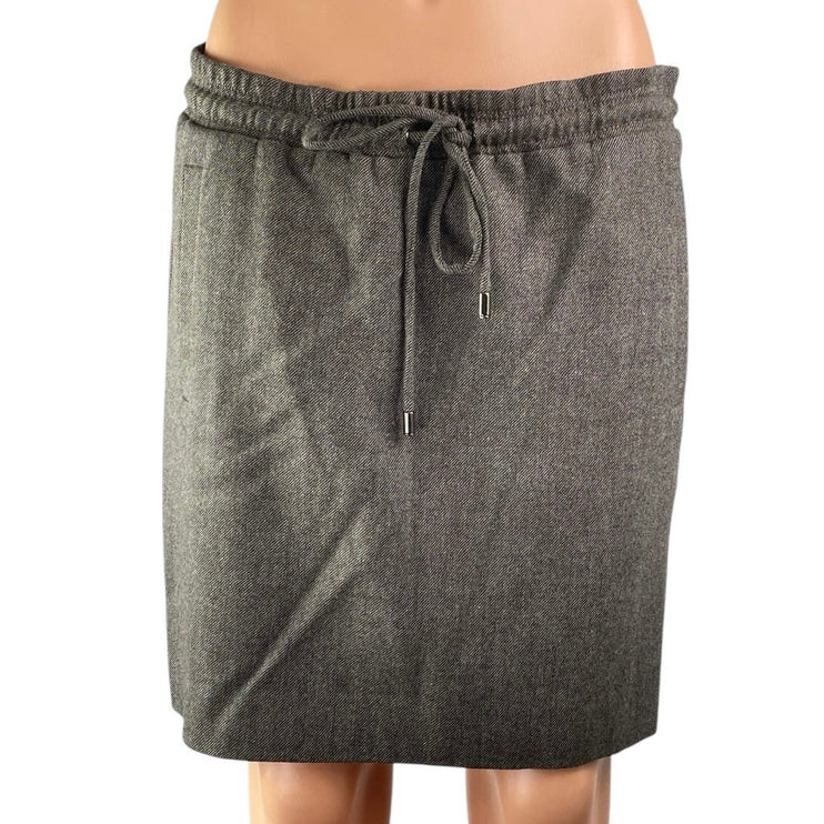 Kenneth Cole Gray Wool Drawstring Elastic Waist Mini Straight Pencil Skirt Sz XS