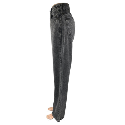 Momokrom women's Black Washed High Waisted Wide Leg Baggy Denim Jeans Size 6