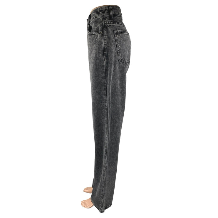 Momokrom women's Black Washed High Waisted Wide Leg Baggy Denim Jeans Size 6