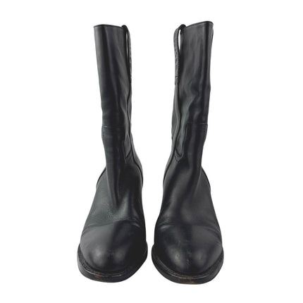 Celine Paris Women's Black Leather Block Heele Mid Calf Boots Size 37 US 6.5