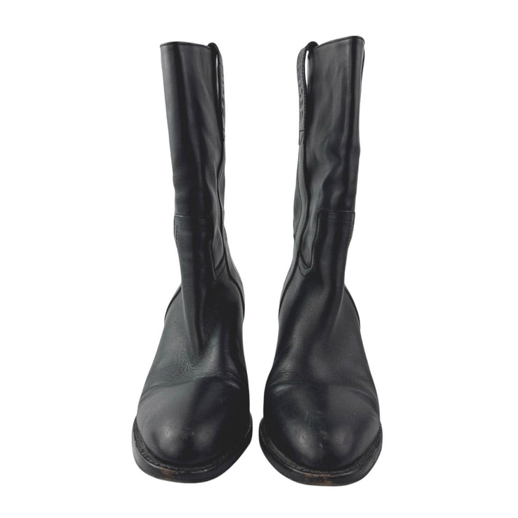 Celine Paris Women's Black Leather Block Heele Mid Calf Boots Size 37 US 6.5