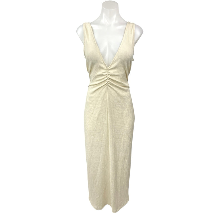 NEW Free People FB Beach Cream Summer Khaki Layla Deep V Maxi Dress Size XS