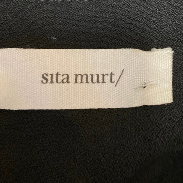 Sita Murt Black Round Neck 3/4 Bell Sleeve Midi A-Line Fit & Flare Dress Size 4