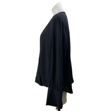 NEW Halogen Women's Black Faux Wrap V-neck Pleated Long Sleeve Blouse Top Sz XL