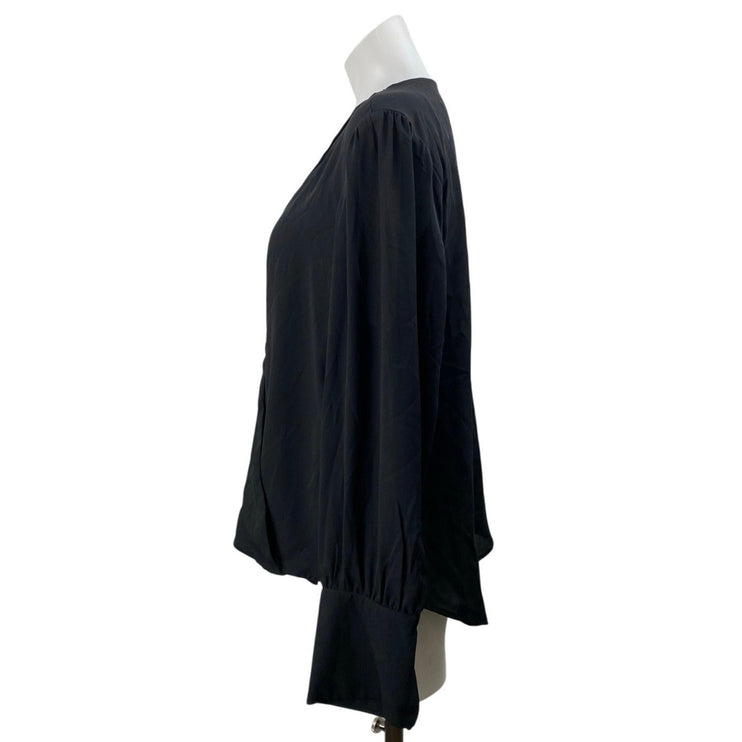 NEW Halogen Women's Black Faux Wrap V-neck Pleated Long Sleeve Blouse Top Sz XL