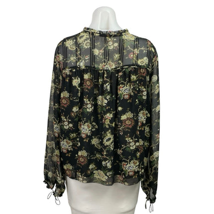 Aritzia Wilfred Black Floral Long Sleeve Chiffon Mesh Ruffle Blouse Top Size S