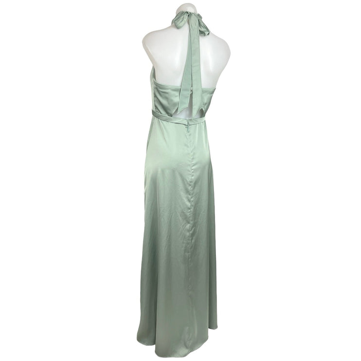 AZAZIE Womens Satin Pleated Green Halter Sleeveless Bridesmaid Maxi Dress Size 4