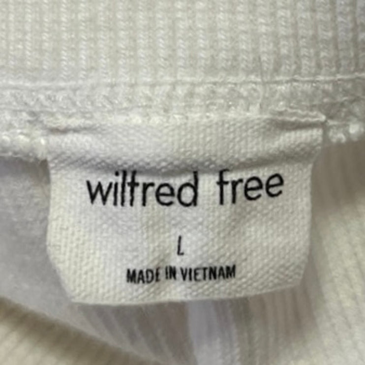 Aritzia Wilfred Mavis White Ribbed Knit Henley Long Sleeve Crop Top Sweatshirt L