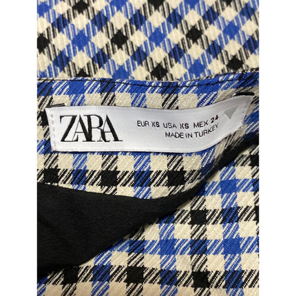Zara Women's Blue Gingham Houndstooth Sleeveless V Neck Vest Crop Top Size XS