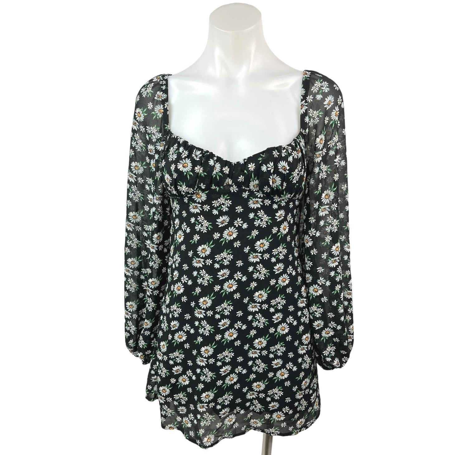 Princess Polly Black Daisy Floral Long Sleeve Mesh Smocked Mini Dress Brie Princess Polly Black Daisy Floral Long Sleeve Mesh Smocked Mini Dress Brie