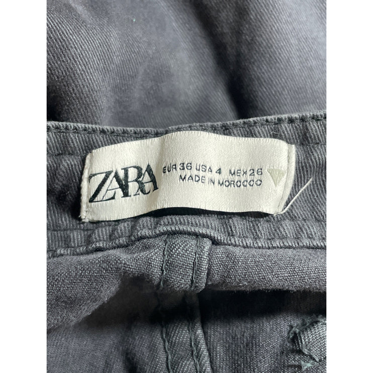 Zara Women's Black High Waisted Wide Leg Utility Cargo Trousers Pants Size 4