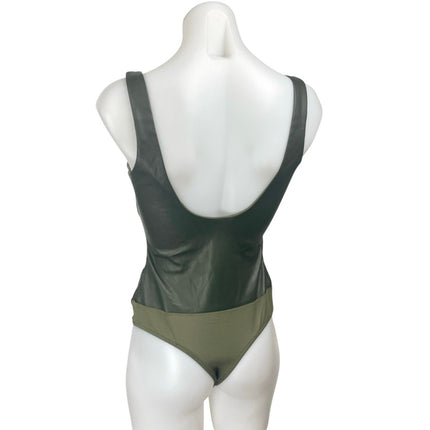 4SI3NNAI Green Sleeveless Faux Leather Vegan Open Back Tank Bodysuit Top Size XS